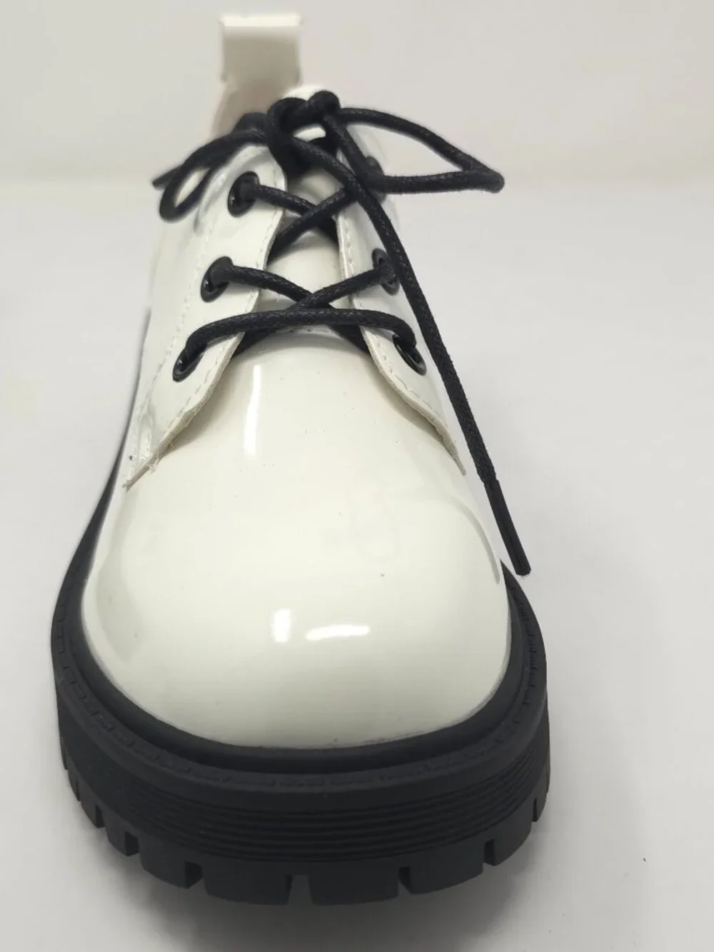 Chunky Platform Oxford Shoes Patent White Pat Trendy Lug Sole Lace Up - Picture 7 of 9